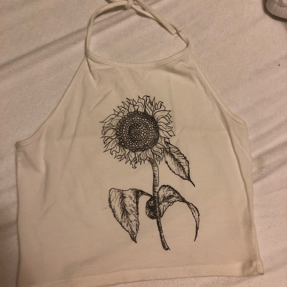 White sunflower halter crop top